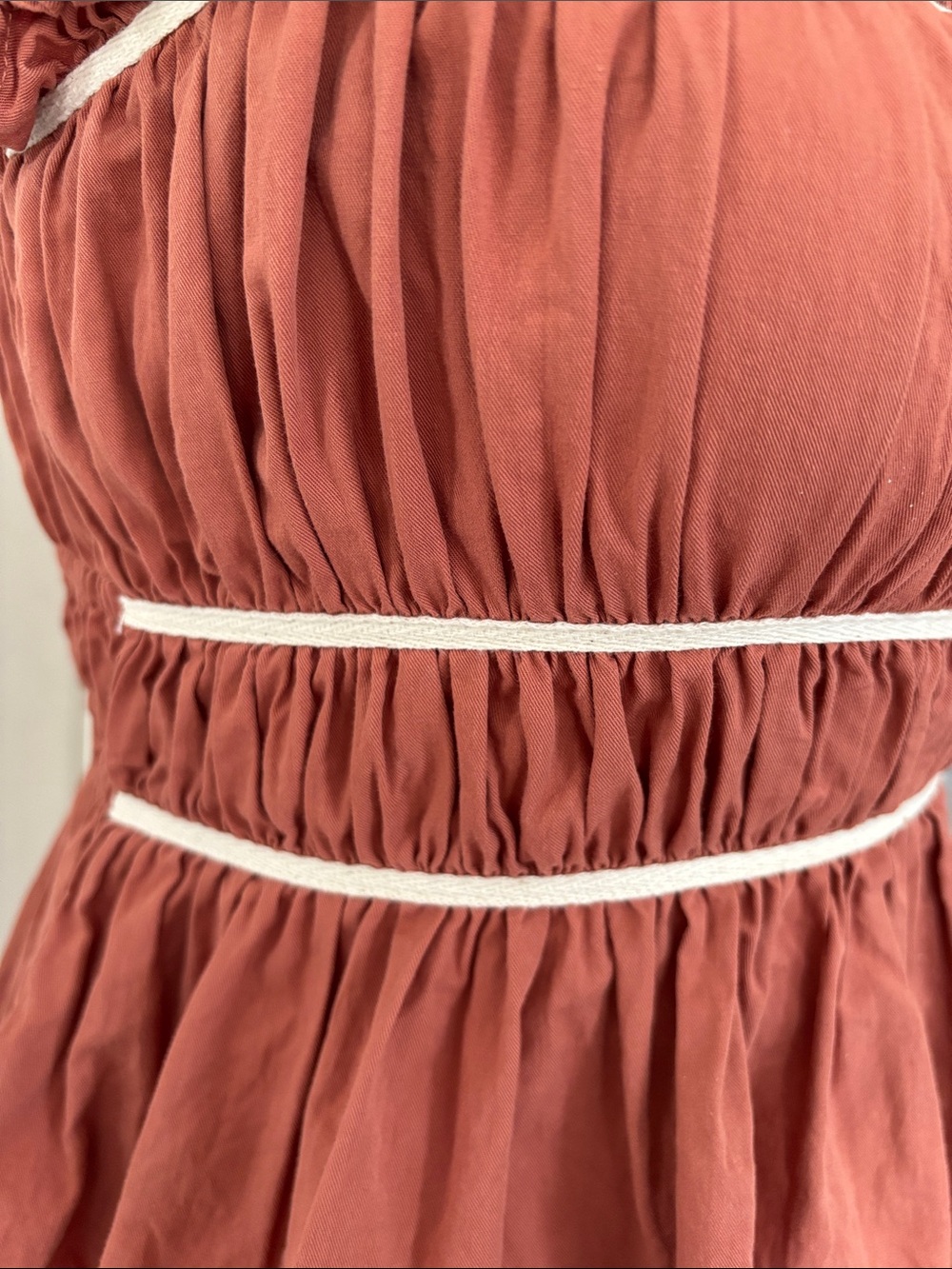 Anthropologie Rust Ruffle Tank with Cream Trim - Picture 4 of 6